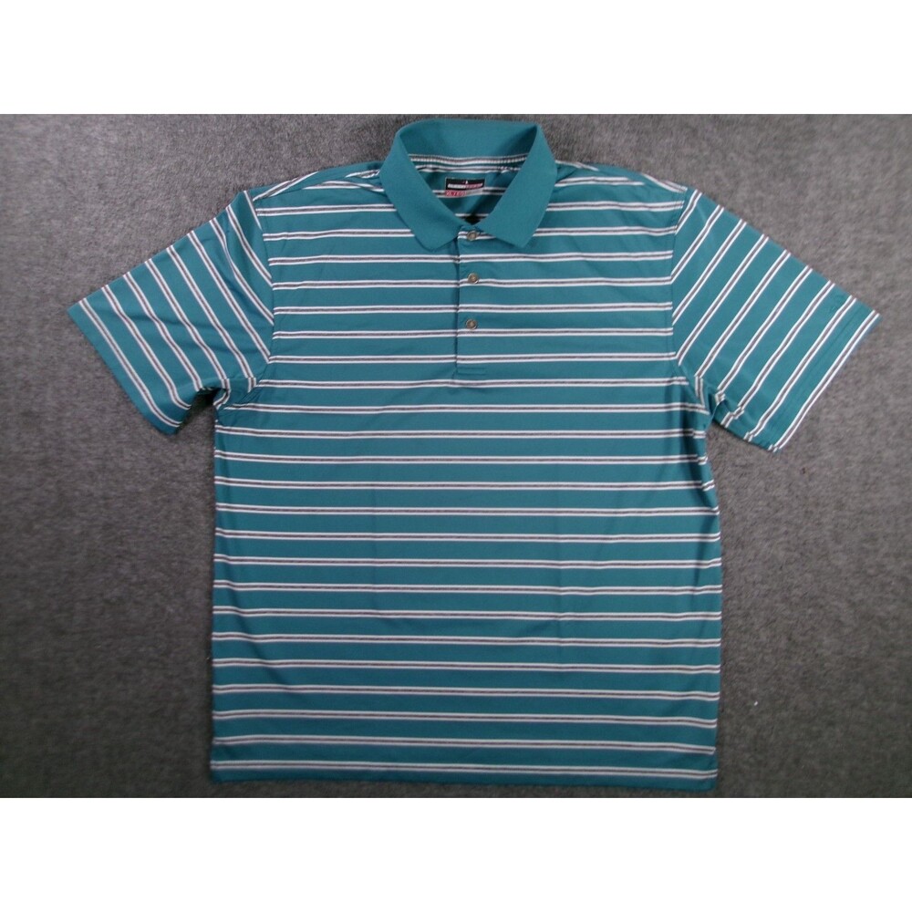 Grand Slam Polo Shirt Mens Extra Large Green Striped Performance Casual Golf